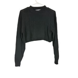 Zara Women's Crew Neck Pullover Crop Sweatshirt Long Sleeve Black Size Small‎